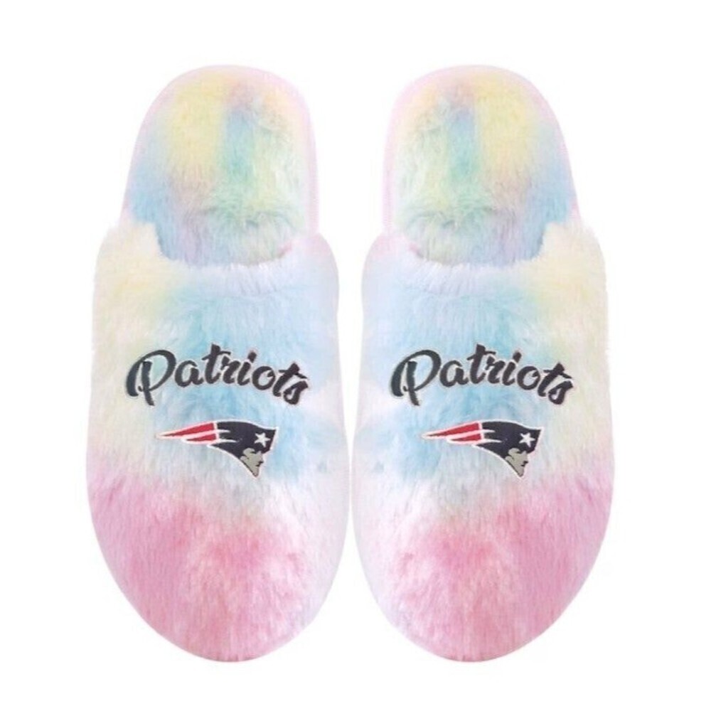 New England Patriots NFL Football Fuzzy Pastel Rainbow Slippers NEW